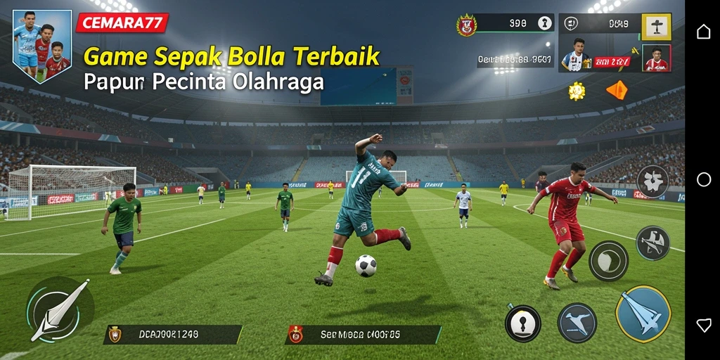 Tampilan gameplay CEMARA77 yang mendebarkan di lapangan sepak bola.