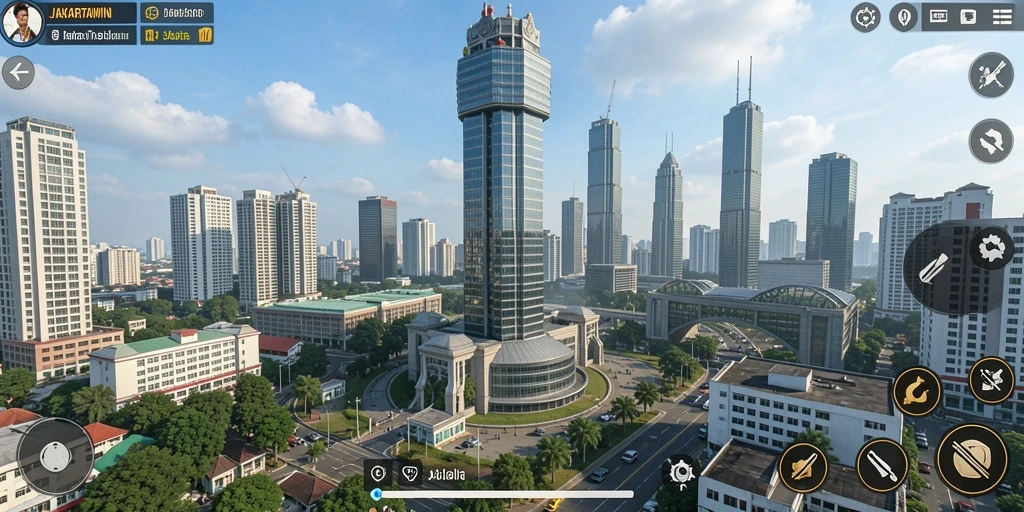 Screenshot gameplay JAKARTAWIN menampilkan aksi menara pertahanan yang seru.