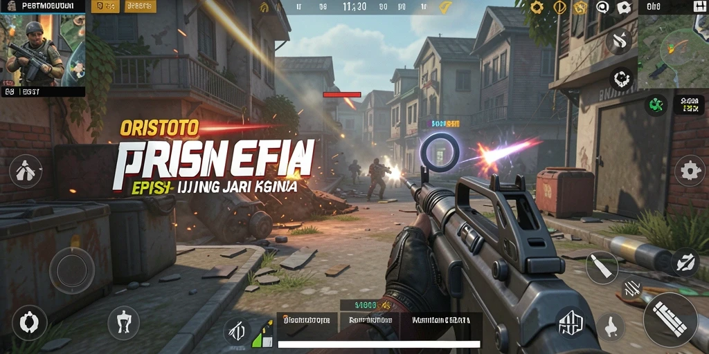 Tangkapan layar utama ORISTOTO menampilkan aksi gameplay FPS yang intens.