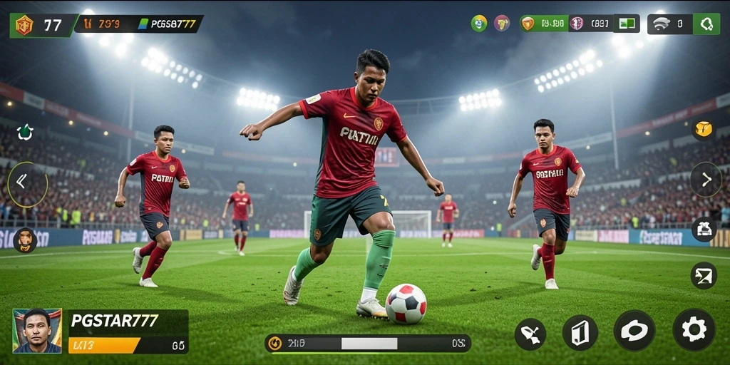 Screenshot PGSTAR777 menampilkan aksi seru dalam permainan sepak bola.
