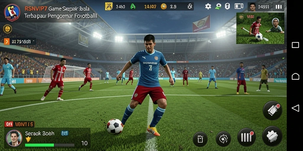 Screenshot gameplay RSNVIP7 yang menampilkan aksi sepak bola mendebarkan.