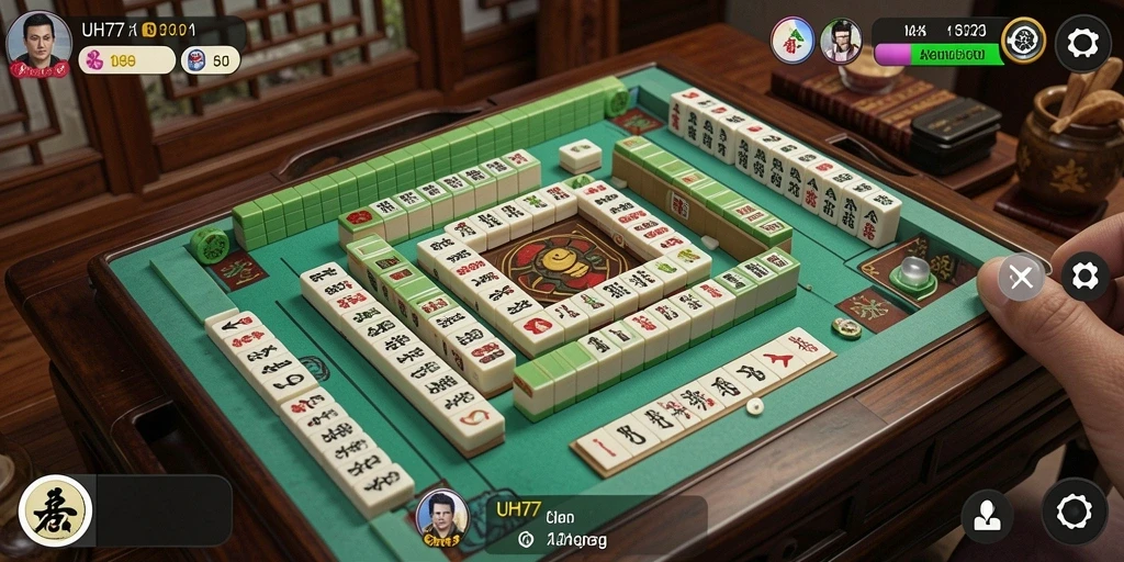 Screenshot UH77 menampilkan gameplay Mahjong yang menarik.